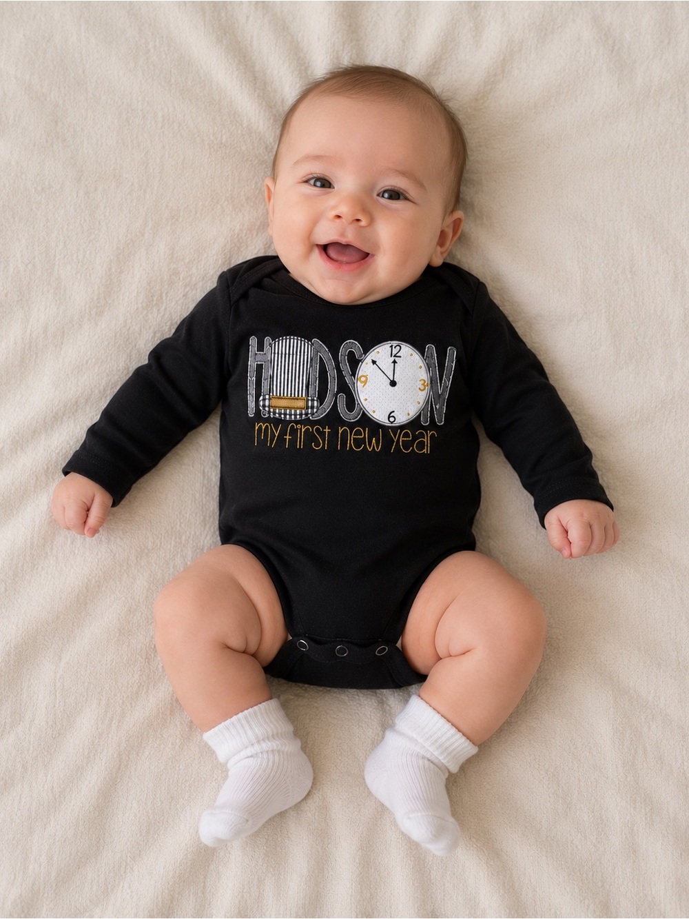 Hudson "My First New Year" Blanks Boutique long sleeve onesie 3-6 MTH